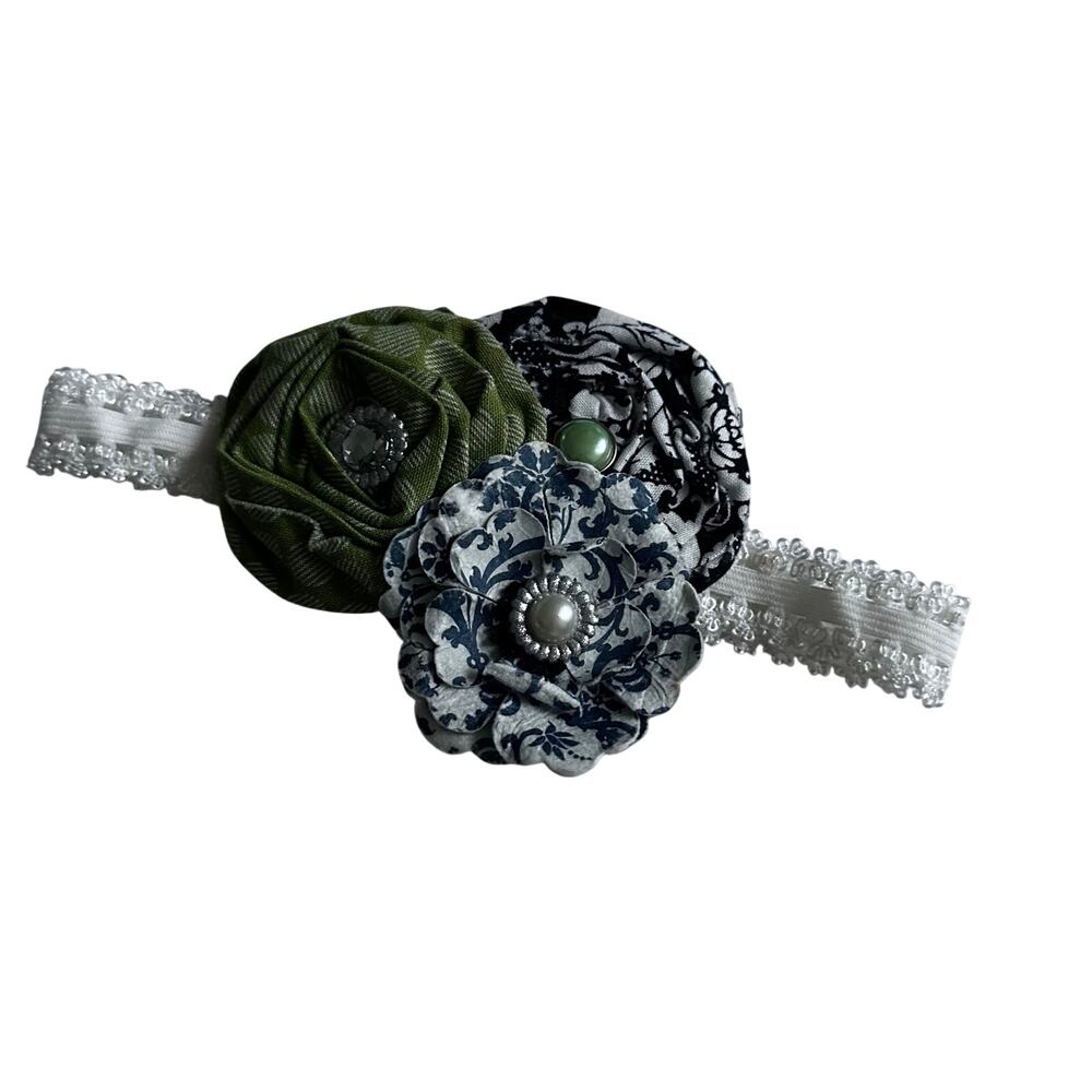 Girls Green and Black Flower Headwrap